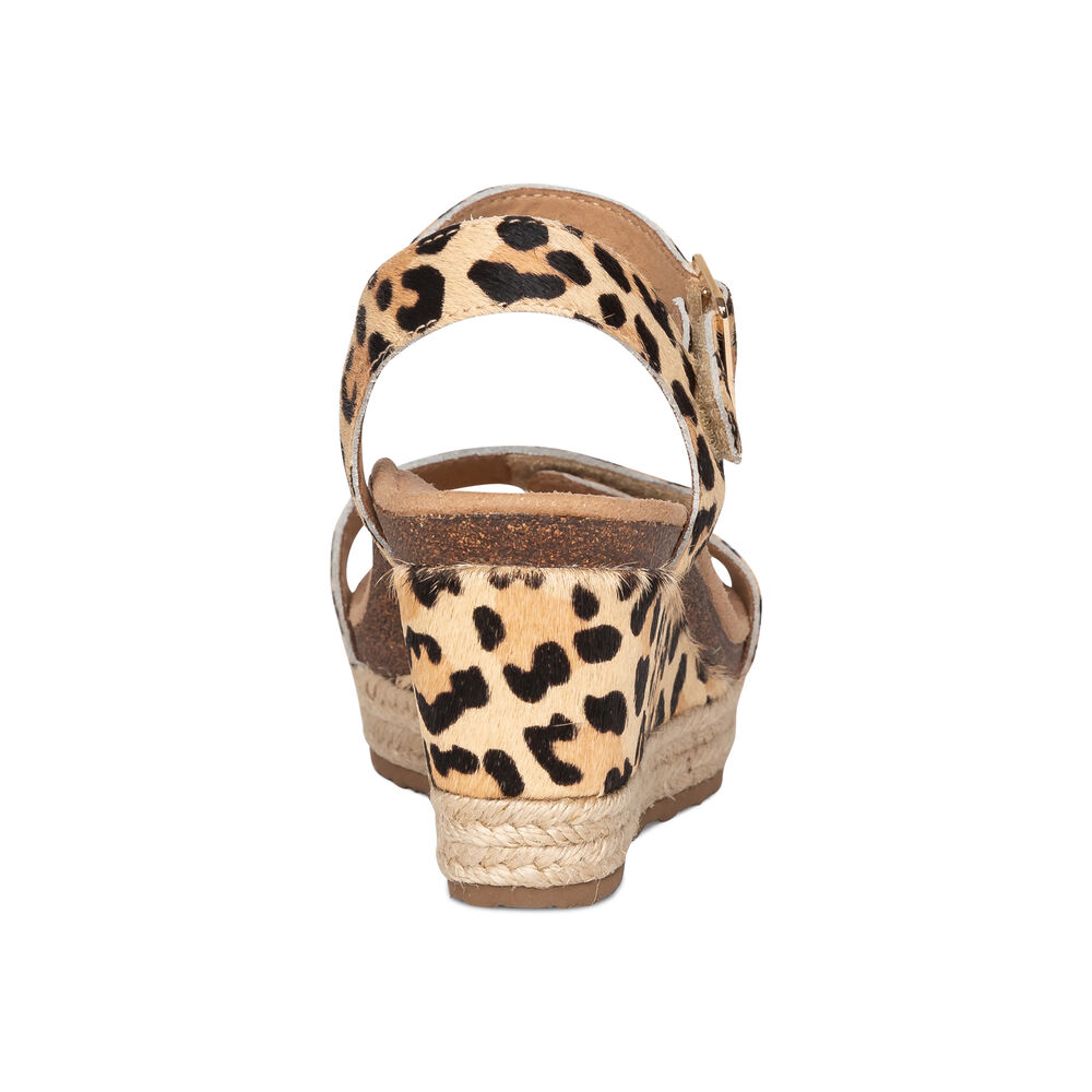 Aetrex Women's Sydney Quarter Strap Espadrille Wedge Sandals - Leopard | USA ROBMY8H